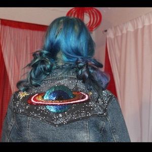 Custom made sequin space jacket galaxy print patch